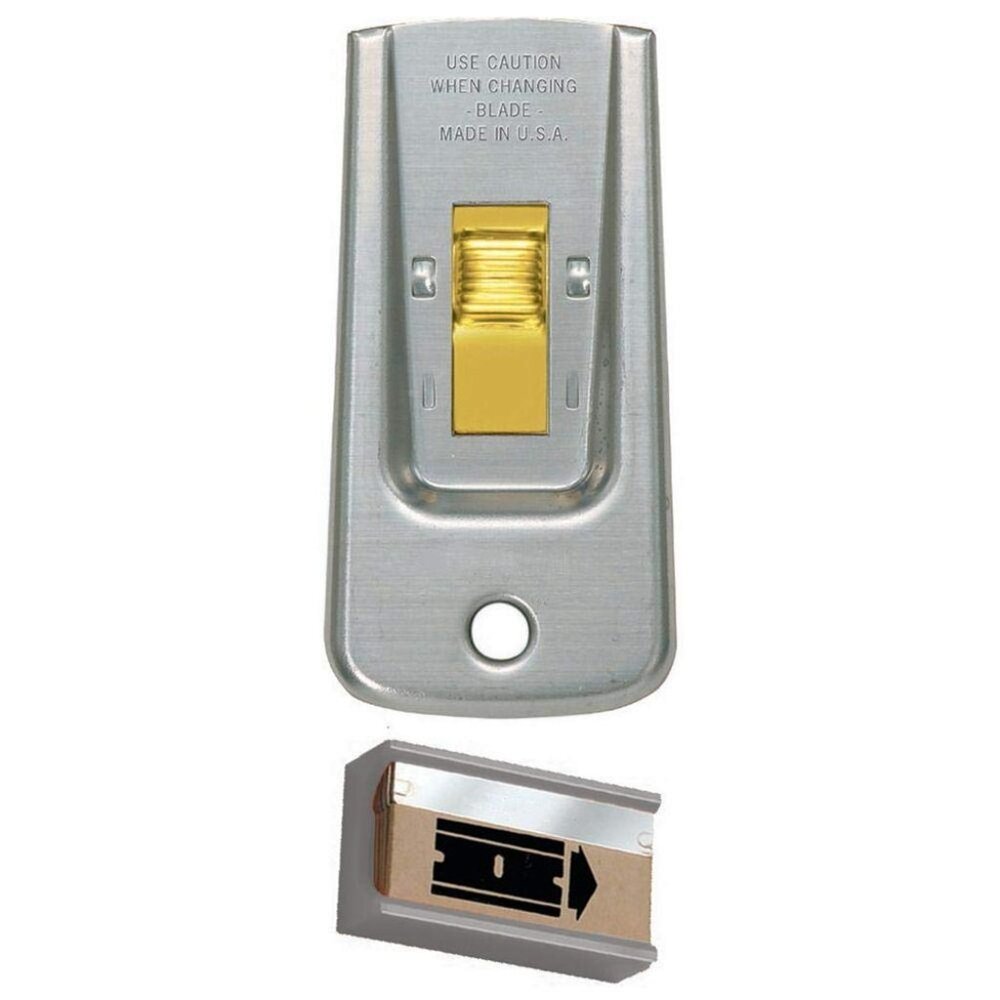 Hyper Tough SAFETY GLASS SCRAPER + 5 RAZOR BLADES 0.009" Heavy-Duty All-Steel